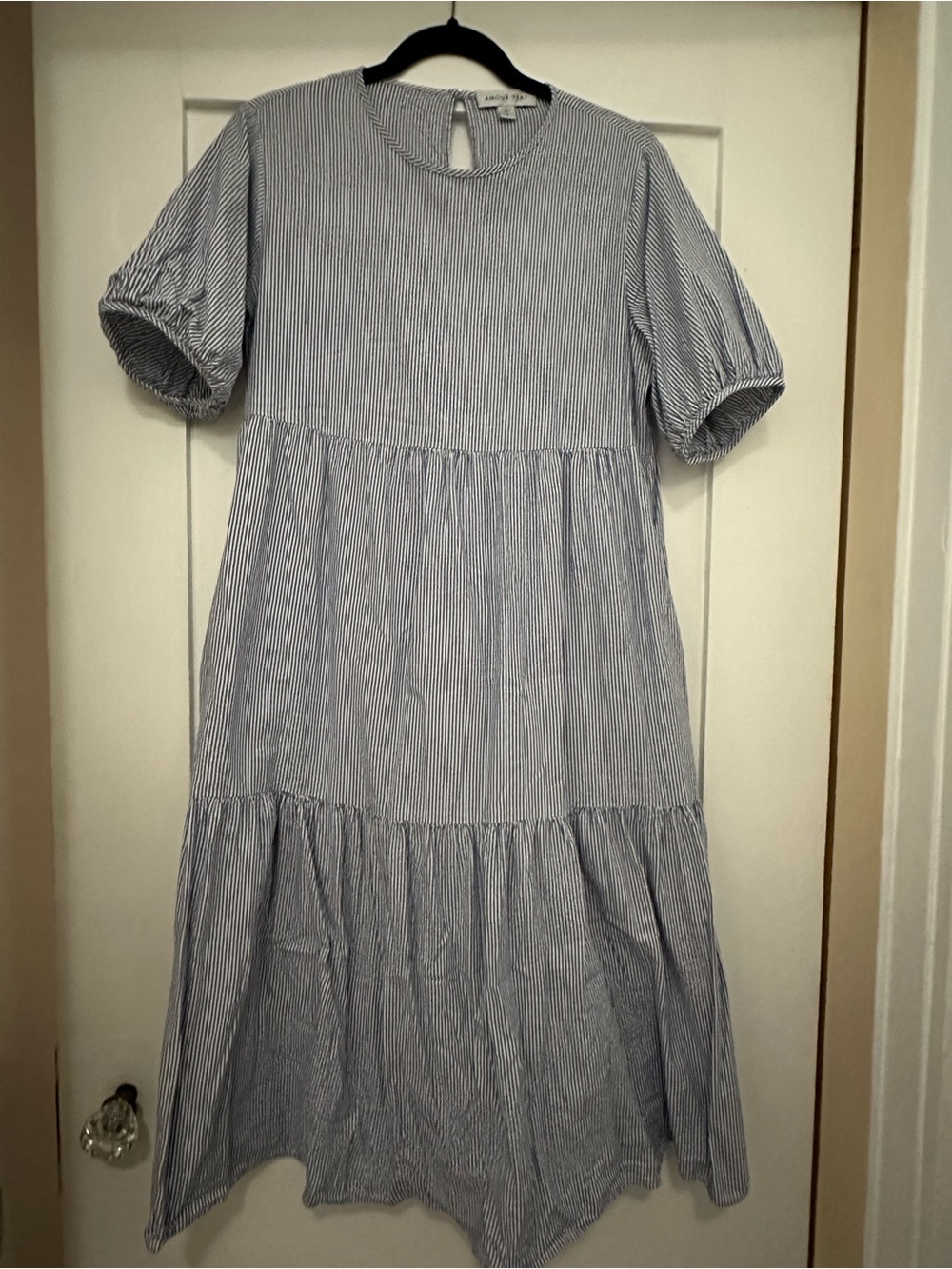 Amour Vert Blue and White Striped Midi Dress